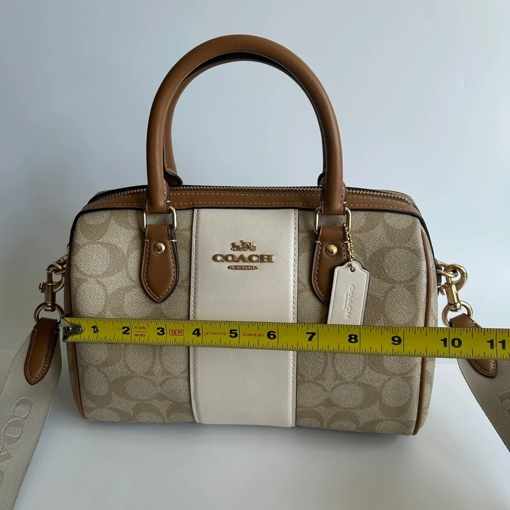 Coach Rowan Satchel Light Khaki Chalk Stripe Signature Canvas CR122